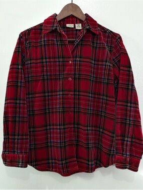 L.L. Bean Velvet Red Plaid Button Down Shirt - 100% Cotton